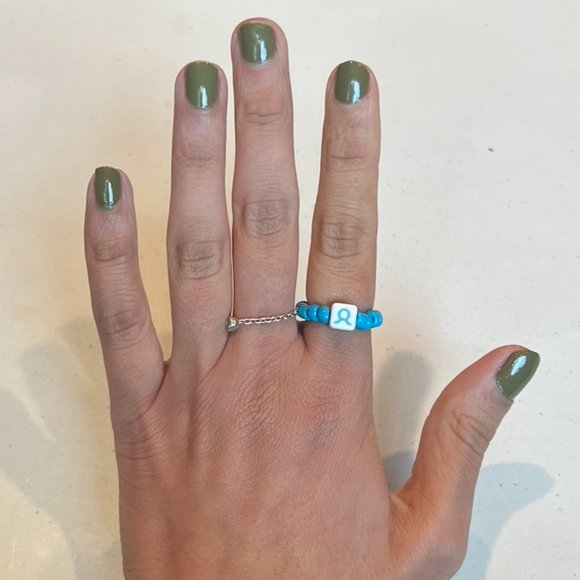 "TAURUS" HOROSCOPE AQUA BLUE BEADED RING (ONE SIZE) - Picture 2 of 2